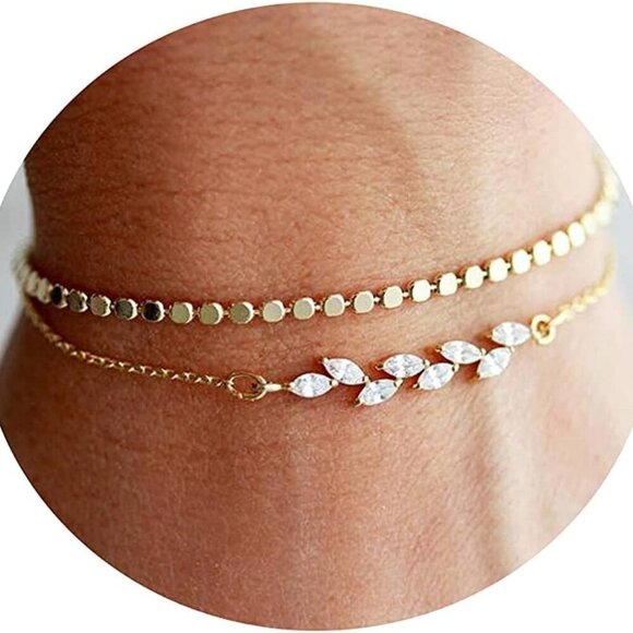 Jewelry - Dainty Layered Bracelets Set Gold Plated Beaded CZ Gift for Women